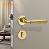 Cerradura de puerta magnética silenciosa para dormitorio, lujosa, francesa, PVD, dorada, de madera, color crema, con manija para puerta.