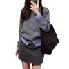 Suéter de Punto Gris Suave y Acogedor de Dos Piezas Falsas para Mujer, Suéter de Otoño e Invierno, Elegante Casual Versátil con Botones Cuello Semi Alto A5780