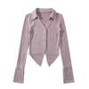 Otoño e Invierno nuevo estilo puro deseo chica sexy solapa manga larga cárdigan de punto delgado adelgazante escote en V profundo elegante top para mujeres