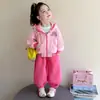 Conjunto de Jaqueta com Zíper e Calça Casual para Meninas Novo 2026 Roupa Fofa de Duas Peças para Primavera e Outono para Crianças Pequenas