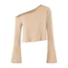Camiseta longa assimétrica única para meninas estilosas, top cropped ultracurto de cintura alta, top sexy de modelagem solta