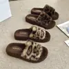 Chinelos Peludos de Solado Grosso para Uso Externo Feminino Outono e Inverno 2025 Novo Estampa de Leopardo Peludo Celebridade da Internet Casa Uma Linha Chinelos de Algodão