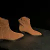 Zapatos Vaqueros de Piel de Vaca para Mujer Botines Cortos Otoño e Invierno Nuevo Estilo Coreano Piel Completa Puntiagudos Tacón Grueso Medio Botines de Manga para Mujer