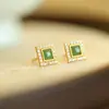 Pendientes Cuadrados Geométricos de Plata de Ley S925 con Jade Hetian para Mujer, Moda de Nuevo Estilo Chino, Lujo Ligero, Pendientes Simples y de Alta Gama