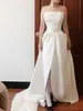 Vestido de Novia Ligero Estilo Coreano Hombros Descubiertos Estilo Nuevo Elegante Largo Satín Simple Novia Banquete Elegante Vestido de Noche Mujeres Venta al por Mayor