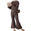 Traje con estampado de leopardo estilo coreano para niña, otoño 2024, nuevo, elástico, de dos piezas, pantalones casuales para niños, top