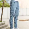 Pantalones de Trabajo Transfronterizos Estilo Europeo y Americano para Hombre, Jeans de Moda Ajustados, Pantalones de Bolsillo Skinny, Pantalones Jogger de Personalidad a la Moda en Stock