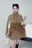 Bufanda de Piel Empalmada Chal de Lana Tejido Doble Cara Abrigo Suéter de Alta Gama Nuevo Otoño e Invierno 2025 Chal para Mujer Tendencia