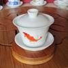 Conjunto de Chá Kung Fu Chaoshan Porcelana de Jade Branco Puro Tigela com Tampa Sancai Tigela de Chá Pequena Mini Tigela de Chá Caixa de Presente para Degustação de Chá Pintada em Azul e Branco