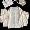 Conjunto de Pijama de Tres Piezas de Algodón Nublado para Verano Manga Corta Cuello Redondo Dibujos Animados Lindos Estilo Girly Pantalones Cortos Pantalones Largos Conjunto de Ropa para el Hogar