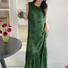 Algodón Seda Familia Nuevo Chaleco sin Mangas Camisón para Mujer, Vestido de Longitud Media Fresco y Holgado, Vestido de Verano Cómodo de Algodón Seda para Mujer