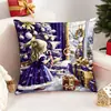 Funda de Almohada Navideña Azul Dorada Soñadora Estampado Digital de Alta Definición Funda de Cojín Estilo Europeo y Americano Felpa Corta Funda de Almohada Festiva