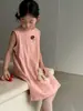 Vestido Chaleco de Verano Nuevo Estilo para Niñas, Lindo, Sencillo y Versátil, Falda Larga Ancha Estilo Coreano Bordada Retro para Niños