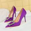 3265-K10 Zapatos de tacón alto de aguja estilo coreano para banquetes, de moda, con boca baja, hebilla de diamantes de imitación puntiaguda, adelgazantes, de una sola capa, para mujer