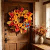 Corona de hortensias artificiales estilo europeo y americano para decoración de puerta de otoño, Acción de Gracias, decoración del hogar, corona de vid para colgar en la pared para fiestas navideñas