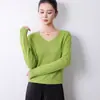 Top de tricô minimalista sem costura com decote V para mulheres, suéter emagrecedor de manga longa, novo modelo 2026, top de alta qualidade para o dia a dia