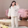 Cárdigan cálido de forro polar de coral para otoño e invierno de niños, conjunto dulce y lindo de ropa de estar para niñas, manga larga y pantalón largo, conjunto de dos piezas