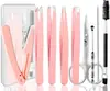 Acero Inoxidable Plegable Navaja para Cejas Herramienta de Belleza Tijeras para Cejas Pinza Negra para Cejas Set de Cepillos Set de 9 Piezas Peine Portátil para Cejas