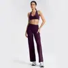 Ropa Interior con Almohadillas en el Pecho, Pantalones de Pierna Ancha de Cintura Alta, Pantalones Largos Rectos, Conjunto de Ropa para Yoga, Camiseta sin Mangas de Yoga para Mujer con Almohadillas Integradas