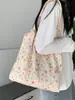 Bolsa Tote de Lona Bordada Floral para Mulheres, Grande Capacidade, Ombro Único, Portátil, Versátil, Estilo Coreano, Fresca, Bolsa de Estudante