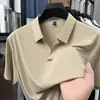 Camisa Polo Popular Masculina de Manga Curta Transfronteiriça, Camisa de Meia-Manga de Seda Gelada de Verão para Meia-Idade, Camiseta Masculina com Decote V Não Amassa