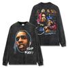 Camiseta Americana de Hip-Hop Transfronteiriça Asap Rocky Estampada em Ambos os Lados Lavada Manga Curta Moletom com Capuz Solto Gola Redonda