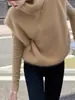 Colete Tricô Gola Alta Cáqui para Mulheres, Estilo Coreano de Inverno, Peça de Camada de Alto Padrão, Top sem Mangas Tipo Suéter