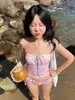 Bikini de Dos Piezas Retro Simple con Fruncidos sin Tirantes, Estrellas de Dibujos Animados, Chica Linda, para Mujeres de Pecho Pequeño, Puro Deseo