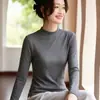 Suéter de punto de manga larga con cuello alto a la mitad, estilo casual para mujer, corte ajustado, acanalado, capa base versátil, top interior de moda