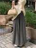 Calça-Saia Feminina Outono Petite Cor Café Melardo Marrom, Calça Larga Casual Solta com Caimento