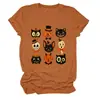 Camiseta feminina da moda e divertida da Amazon, eBay e site independente com nove designs de coruja, abóbora e gato preto, gola redonda, mangas curtas