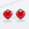 Aretes de corazón rojo japoneses y coreanos, dulces y elegantes, aretes rojos en forma de corazón de epoxi, joyería de plata para mujer, accesorios, regalo