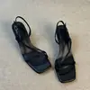 Nuevos Sandalias de Tacón Alto Franceses de Verano 2026 para Mujer con Tacón Delgado Cómodas Sandalias de Punta Cuadrada con Correa Única Sandalias de Punta Abierta