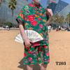 Conjunto Casual de Dos Piezas con Flores Grandes 2025 Nuevo Flor Grande del Noreste Nuevo Chino Casual Camisa de Manga Corta Pantalones Cortos Traje de Camiseta