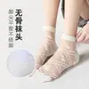 Meias Femininas de Seda de Vidro de Verão, Meias Transparentes Respiráveis de Seda de Gelo Meia-Perna, Jacquard de Margarida Pequena Estilo Doce Japonês Meias com Solado de Algodão Atacado