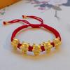 Pulsera de Dragón de cinco bendiciones de oro arena de Vietnam para niñas, pulsera de cuentas de la suerte tejida con cuerda roja del dragón del Zodíaco, joyería de Año Nuevo