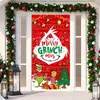 Decoración de Cubierta de Puerta de Navidad Tela Colgante Monstruo Peludo Verde Cubierta de Puerta Grinch Cortina de Puerta Grinch de Navidad Tapiz de Año Nuevo Juego de Puerta Fondo