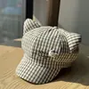 Nuevo Boina Cuadros con Orejas de Gato de Dibujos Animados Lindos para Mujer, Fresca y Versátil, Estilo Casual, Sombrero Octagonal Adelgazante, de Moda
