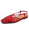 Sandálias de Salto Anabela Fechadas no Dedo com Trama Vazada Estilo Retrô Verão Novo Sola Macia Versátil Sapatos Romanos com Costas Abertas H833-32A