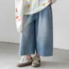 Conjunto de Camiseta Fina de Manga Longa e Calça Cropped para Meninas de Verão, Novas Roupas Infantis, Roupas de Proteção Solar para Meninas, Conjunto de Duas Peças de Calça Jeans