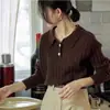 Novo Top de Lã Grossa Tricotado com Gola Polo e Ponto Trançado para Outono e Inverno, Camisa Base de Manga Longa, Suéter Pulôver Solto