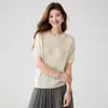 Baicai Veludo 100% Caxemira Pura Novo Estilo Suave Malha Manga Curta Feminino Gola Redonda Manga Meia Malha de Trança Suéter Camiseta