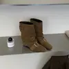Elegantes botines cortos de tacón de cuña estilo coreano para mujer, nuevo estilo otoño 2026, con hebilla de cinturón y diseño sin cordones, botas de jinete