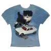 Top de Verão Feminino Novo Retro Europeu e Americano Ins com Gola Alta Estampa Waffle Camiseta de Manga Curta com Peixe Koi Oriental Atacado