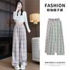 Pantalones a cuadros vintage para mujer, primavera y otoño, nuevos, holgados, rectos, de cintura alta, informales, cortos, de pierna ancha