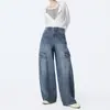 Calça jeans flare estilo retro americano para mulheres, nova coleção outono 2026, cintura alta, caimento solto, com um design que cobre os quadris, e um estilo de perna larga inspirado em workwear