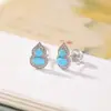 Brincos de Turquesa Bruta em Forma de Cabaça de Prata Pura S925 Yiluyin, Novo Estilo Chinês, Brincos de Prata Versáteis e Elegantes para o Dia a Dia