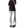 En stock Jeans blancos retro americanos para hombre y mujer verano tendencia marca básica color liso pierna recta pantalones holgados