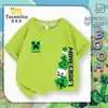 Camiseta de Manga Corta para Hombre y Niño, Colaboración de Minecraft, Ropa de Verano con Personajes Creeper y Bloques