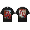 Camiseta de Manga Corta de Anime Japonés Inuyasha Estilo Americano Estampado de Dibujos Animados 100% Algodón Manga Media Cuello Redondo Top para Hombre